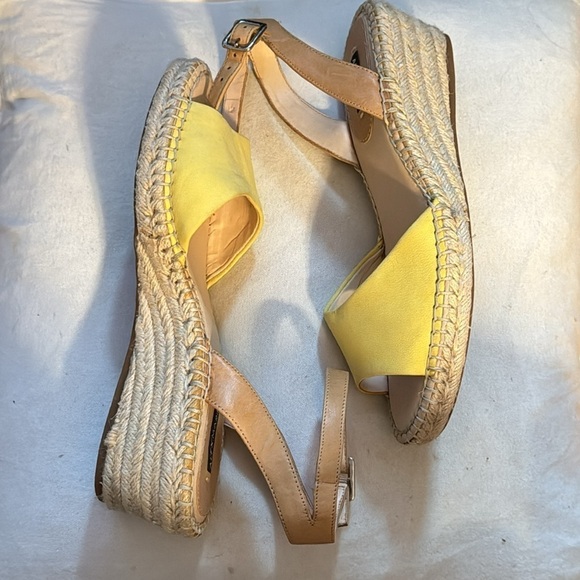 Alex Marie Sz 8 ankle strap nubuck yellow leather espadrille wedges sandals - Picture 7 of 8